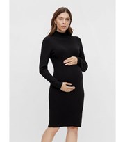 Mama.Licious Mamalicious Maternity Black Ribbed Knit Roll Neck Midi Dress